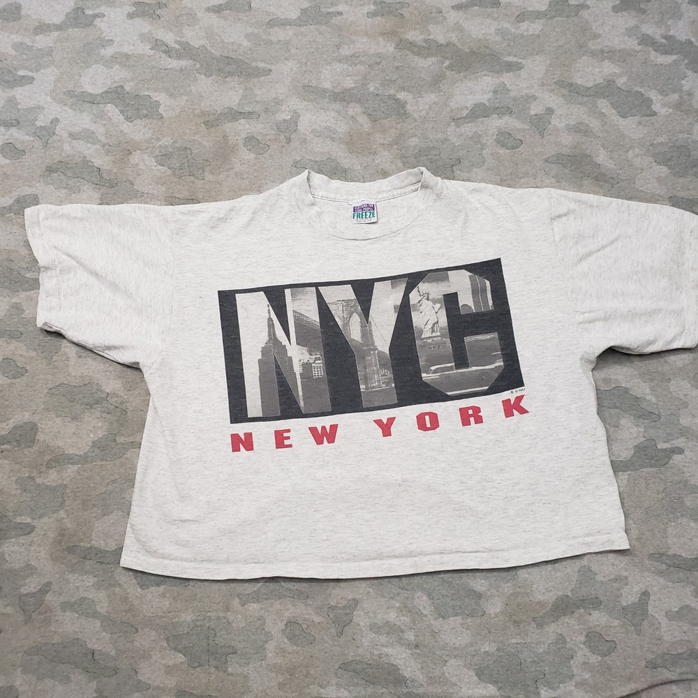 Vintage Freeze NYC Crop Top Women One Size Gray Graphic Single Stitch